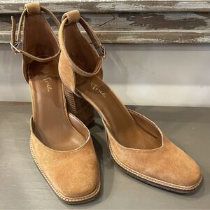 Diba True Women's 10 Block High Heels Sandals Carmel Tan Suede Closed‎ Toe Shoes